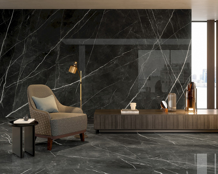 Плитка керамогранит Marvel Gala Calacatta Black 120x120 Lapp (2,88 кв.м.) под мрамор