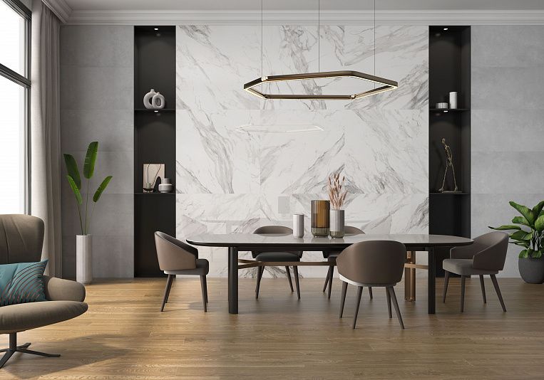 Плитка керамогранит Geotiles Dante Blanco 90x90 Compacglass (1,62 кв.м.) под мрамор